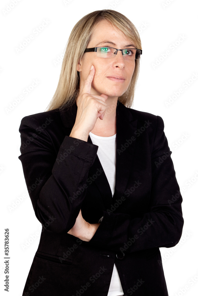 Pensive businesswoman with glasses Pensive businesswoman with glasses