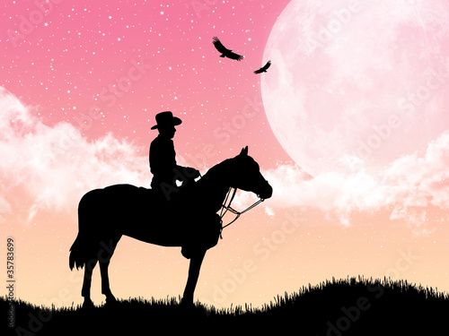 Ilustração - cowboy a passear pelo campos