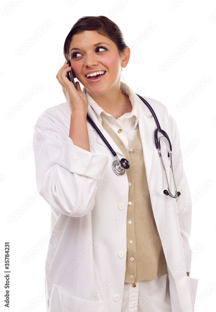 Ethnic Female Doctor or Nurse Using Cell Phone Ethnic Female Doctor or Nurse Using Cell Phone