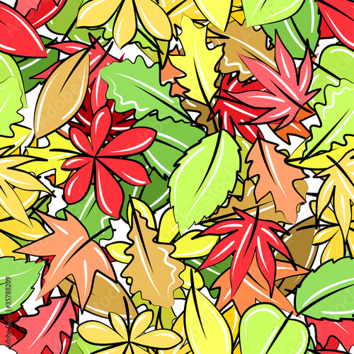 Seamless pattern with different autumn leaves