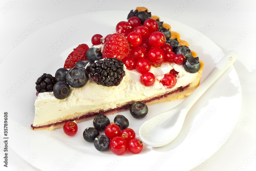 Piece of a pie with fresh berries on a plate Piece of a pie with fresh berries on a plate