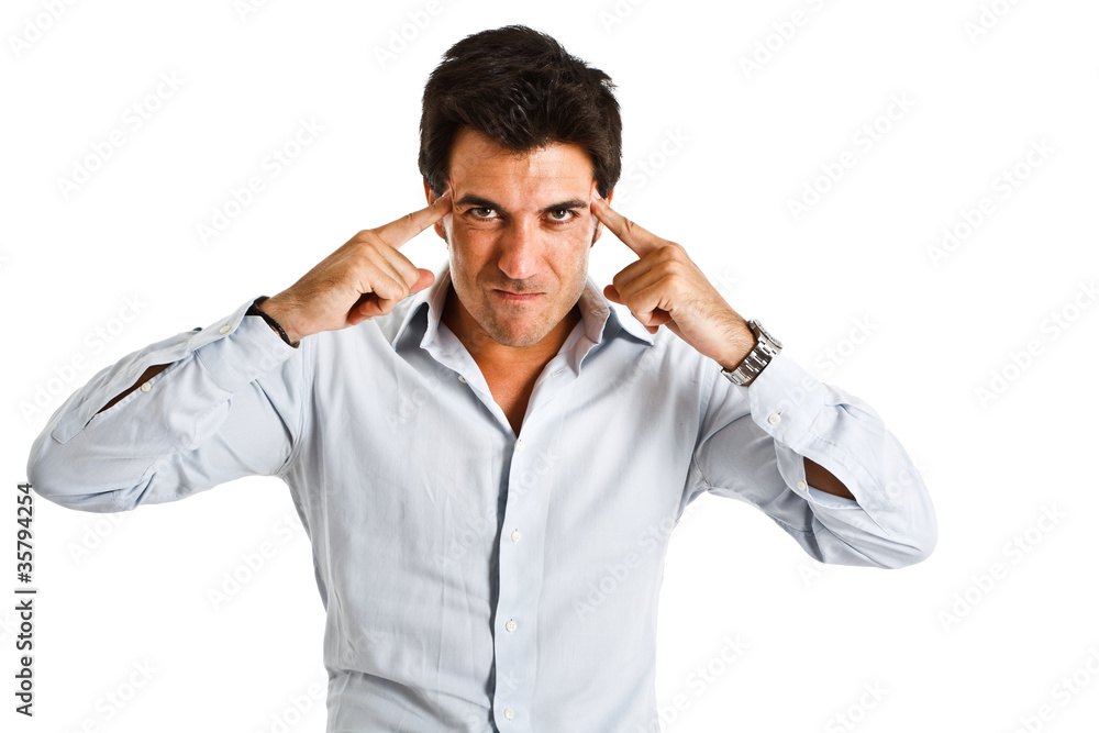 Man racking his brain Man racking his brain