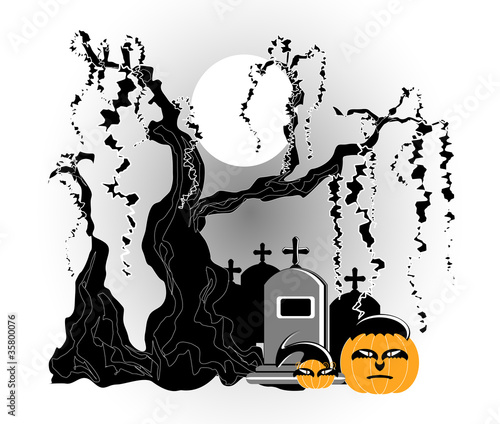 gravestone under tree