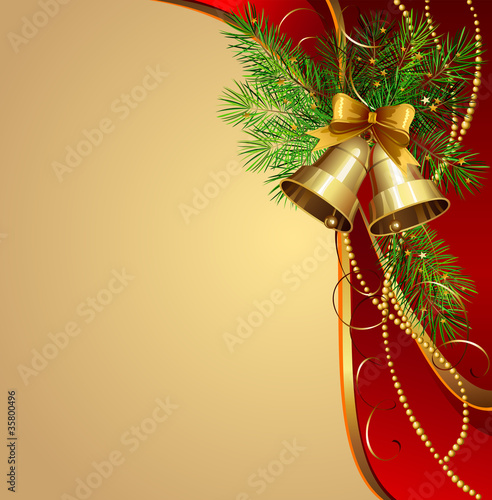 festive  bells  with Christmas fir tree