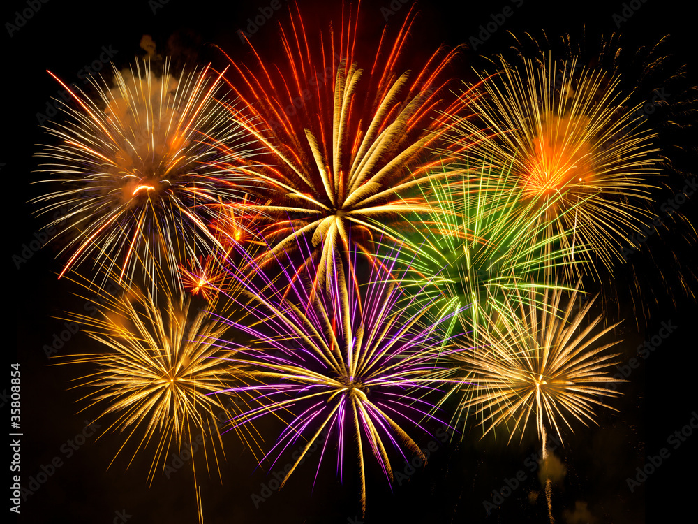 Cluster of vibrant fireworks Cluster of vibrant fireworks