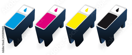 CMYK ink cartridges in perspective