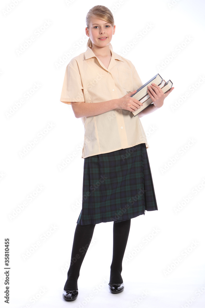 High school education time teenage girl with books High school education time teenage girl with books