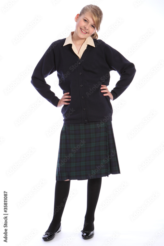 Fototapeta premium Secondary school uniform on happy teenage girl