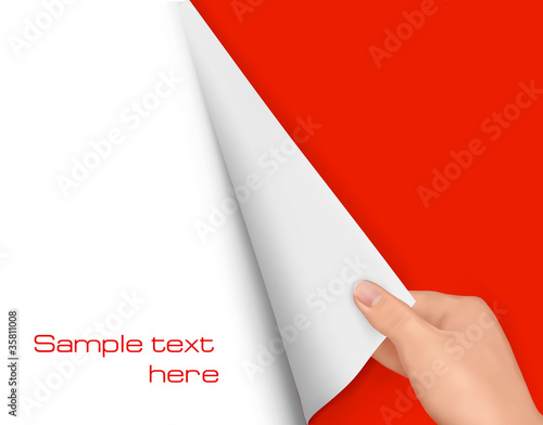 Blank sheet of paper with hand. Background vector.