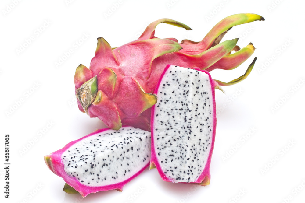 Vivid and vibrant dragon fruit isolated on white background Vivid and vibrant dragon fruit isolated on white background