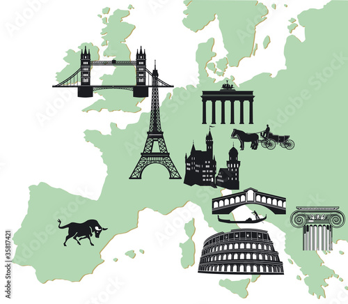 Europakarte mit europäischen sehenswürdigkeiten