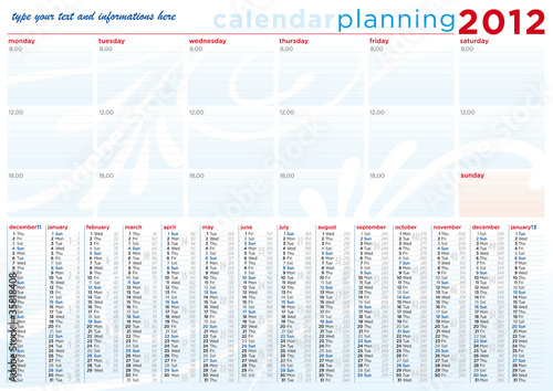 Calendario e Planning con giorni totali 2012 in inglese