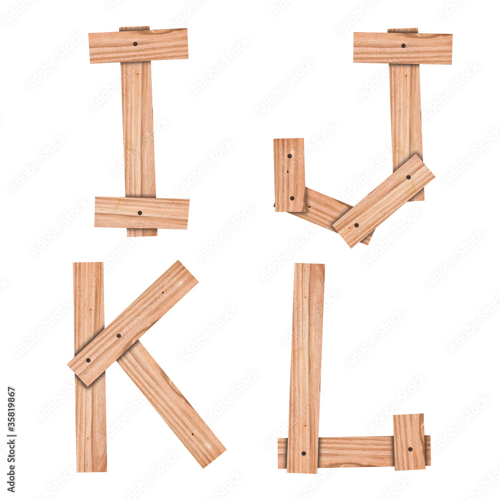 Fototapeta premium alphabet Letter I,J,K,L from wood board with clipping path