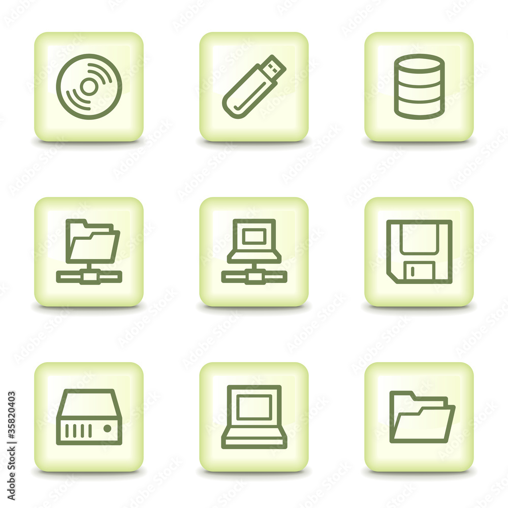Drives and storage web icons, salad green buttons Drives and storage web icons, salad green buttons
