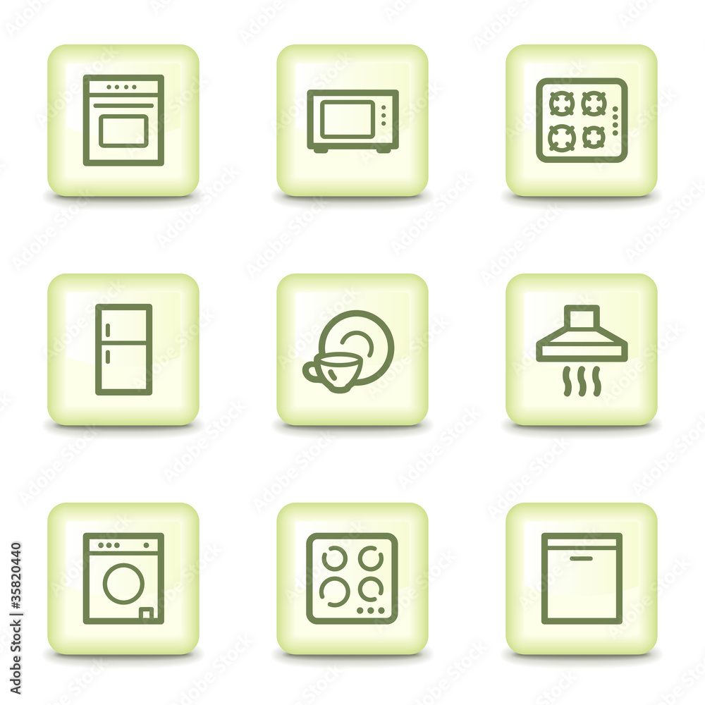 Home appliances web icons, salad green buttons Home appliances web icons, salad green buttons