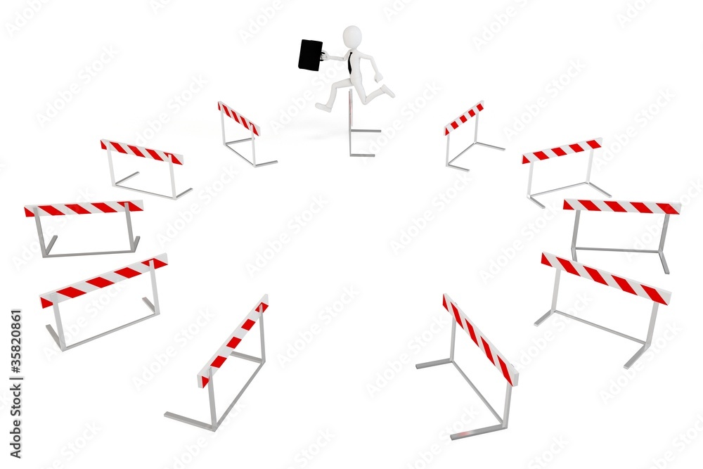 3d business man with running obstacles