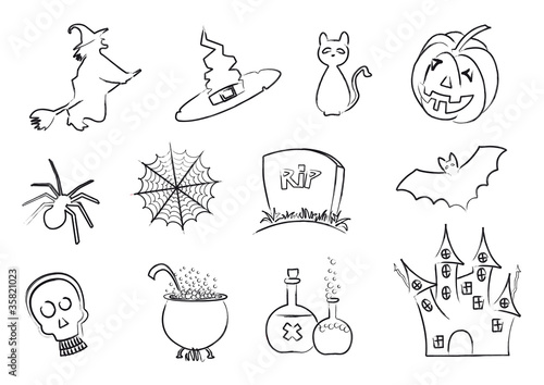 icone di Halloween disegnate a pennello in nero