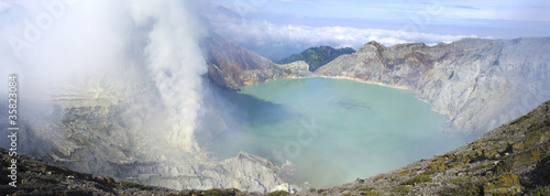 Sulphatic lake in a crater of volcano Ijen. photo