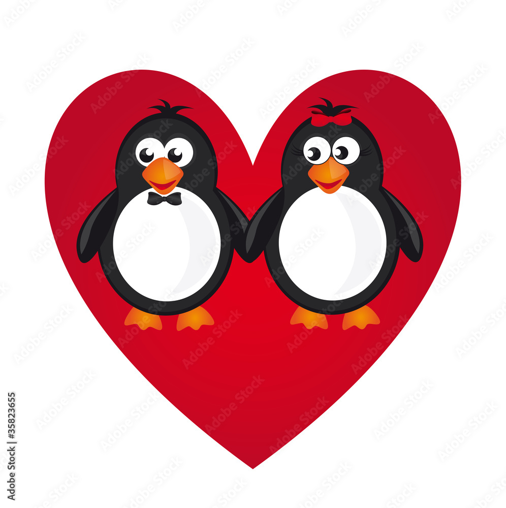 Naklejka premium penguin love