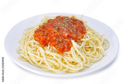 Plato de spaghetti a la boloñesa.