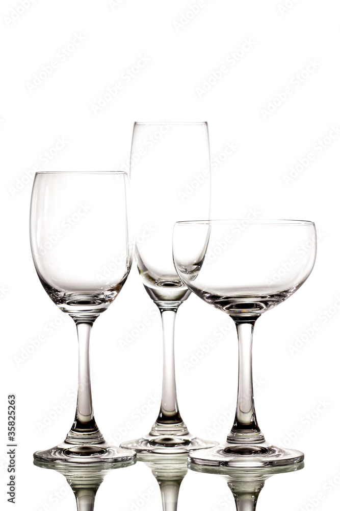 Three empty glass on white background Three empty glass on white background