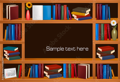 Vector wooden bookshelves.