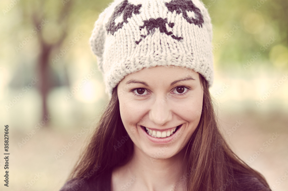 Outdoor woman portrait, brunette woman smiling Outdoor woman portrait, brunette woman smiling