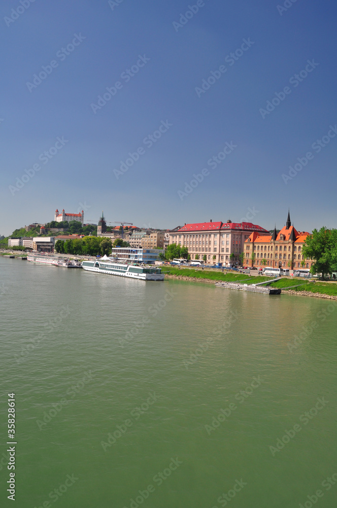 Bratislava castle with river Dunabe. Slovakia