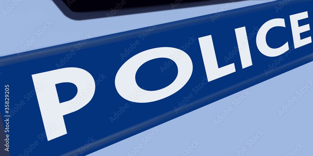 POLICE car, close-up . POLICE car, close-up .