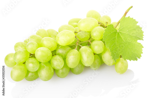 Fresh green grape isolated on white, clipping path included