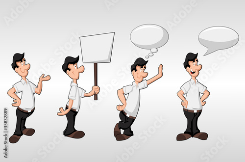 Cartoon man wearing white shirt talking with speech balloon