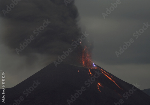 Night volcano eruption. Anak Krakatau, Indonesia photo