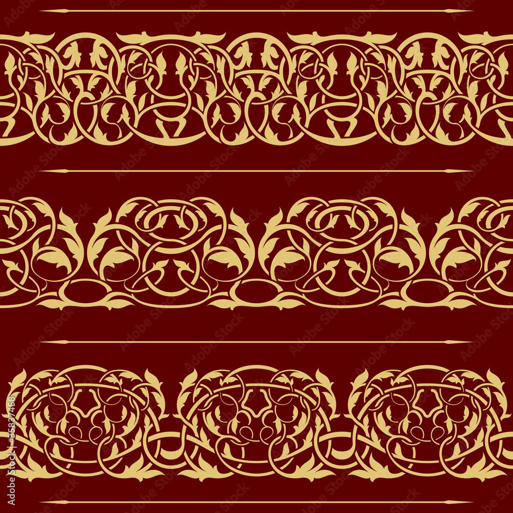 Collection of gold floral seamless border design element Collection of gold floral seamless border design element