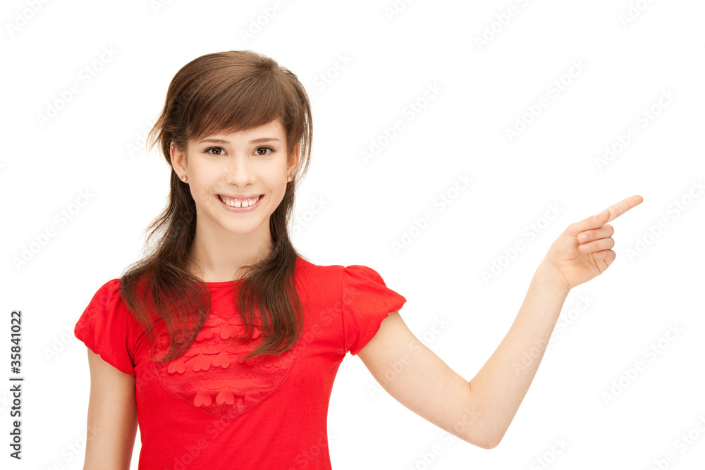 teenage girl pointing her finger teenage girl pointing her finger