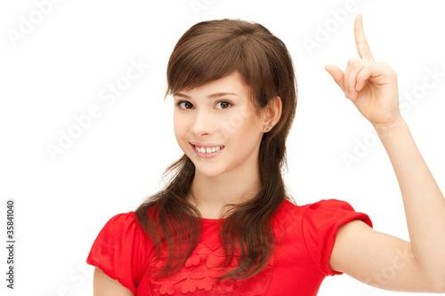 teenage girl with her finger up