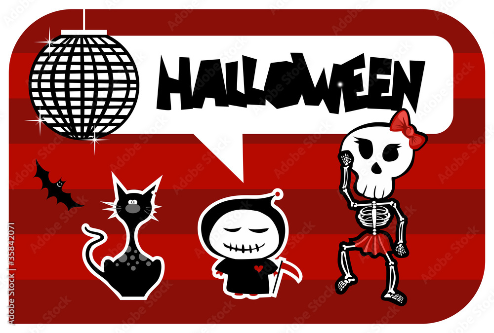 Fototapeta premium Funny halloween dancing monsters greeting card