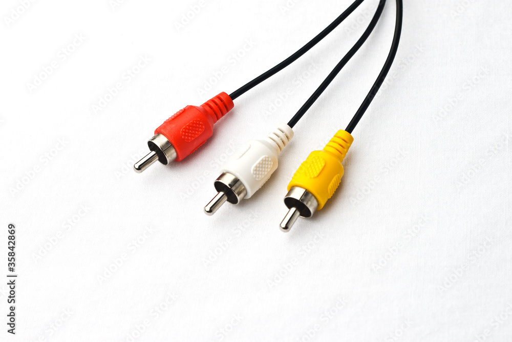 3 color av cable hanging down on faded white background 3 color av cable hanging down on faded white background