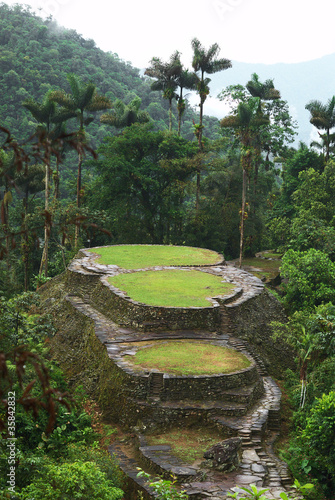 Ceremonial terraces with Frog Stone, Ciudad Perdida Colombia photo