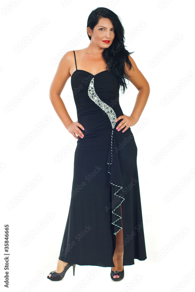Full length of model woman in black dress