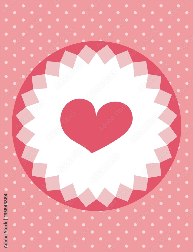 Cute pink heart with polka dots background card. Vector Cute pink heart with polka dots background card. Vector