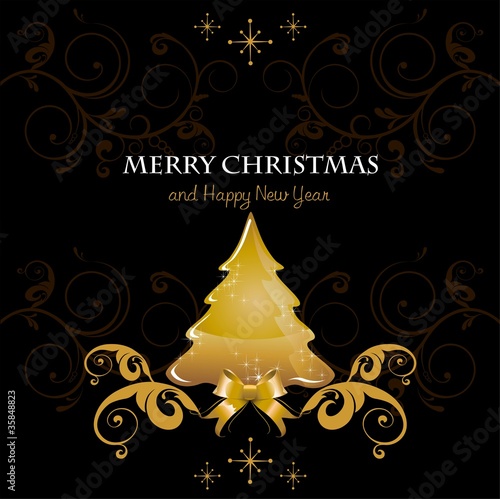 Tree black background with gold decorations