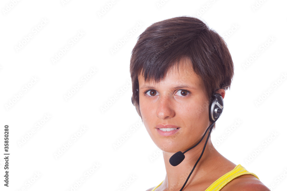 Cheerful Receptionist with Headset Cheerful Receptionist with Headset