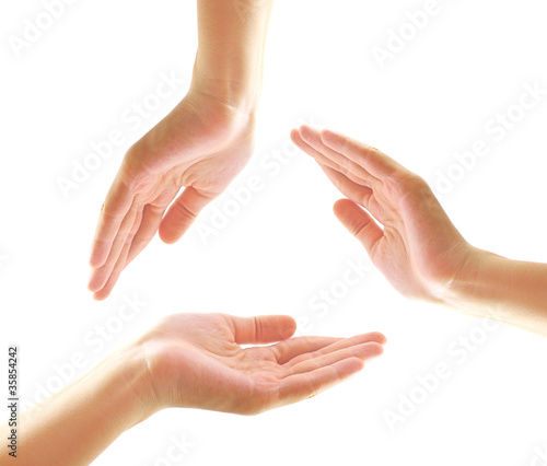 Female hands making a shape in circle with copy-space and isolat photo