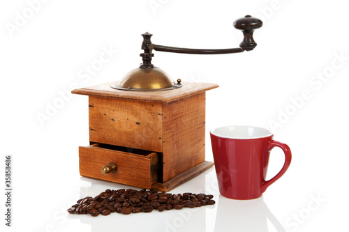 Old wooden vintage coffee grinder