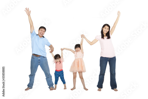 happy asian Family isolated on white background