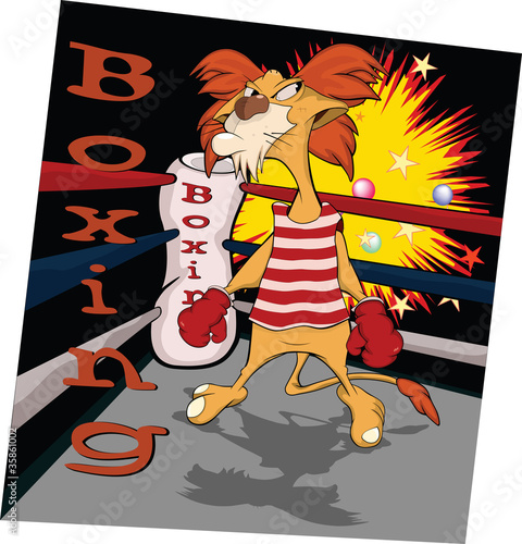Lion the boxer on a ring. Cartoon
