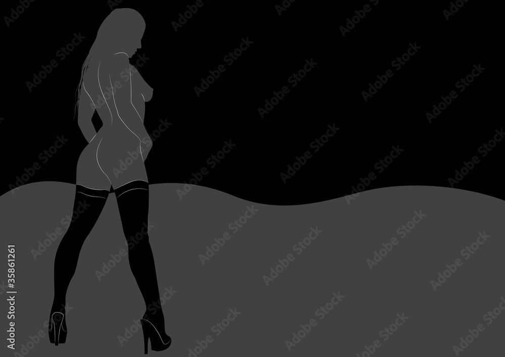 black and gray background with a woman - obrazy, fototapety, plakaty 