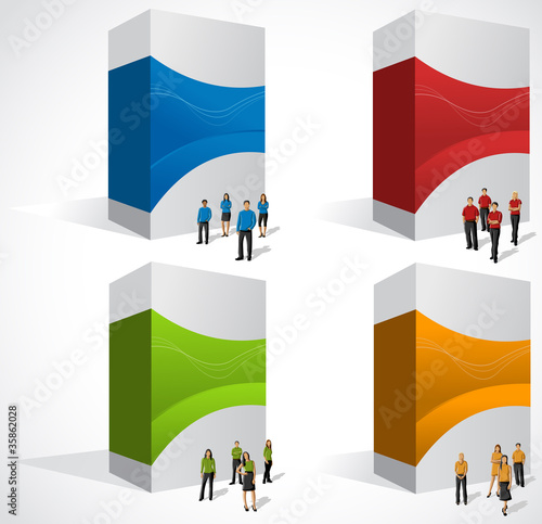 Colorful boxes with business people