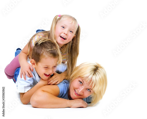 Happy Mother with kids having fun