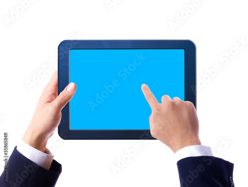 hand holding touchpad pc isolated